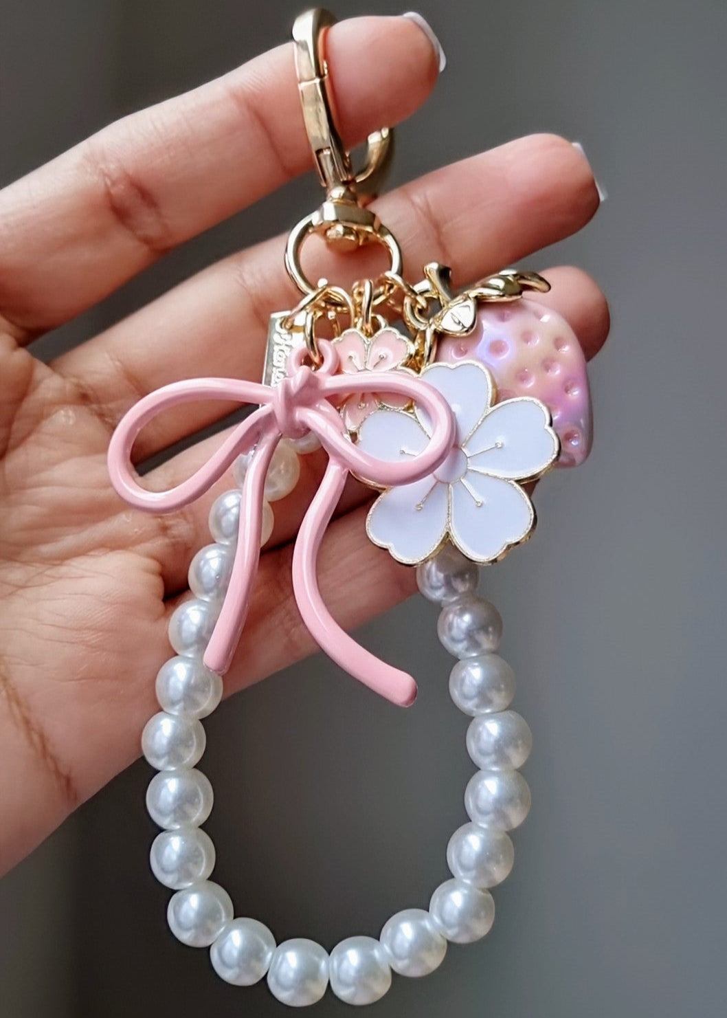 Strawberry Bloom Bag Charm 🍓🌸