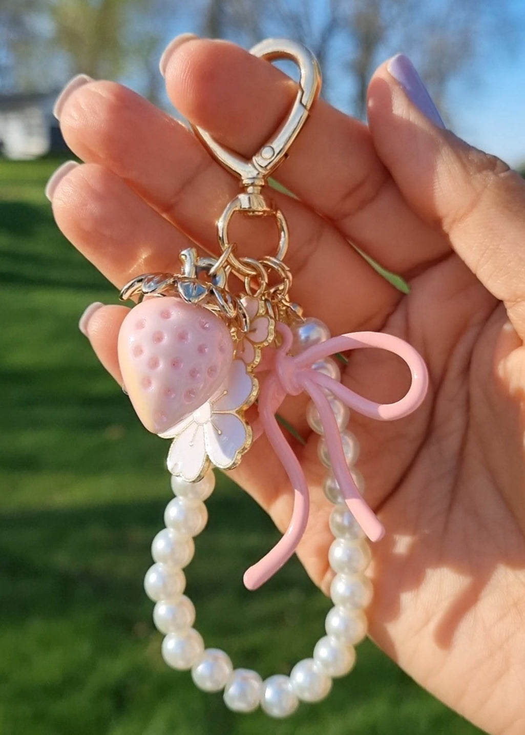 Strawberry Bloom Bag Charm 🍓🌸