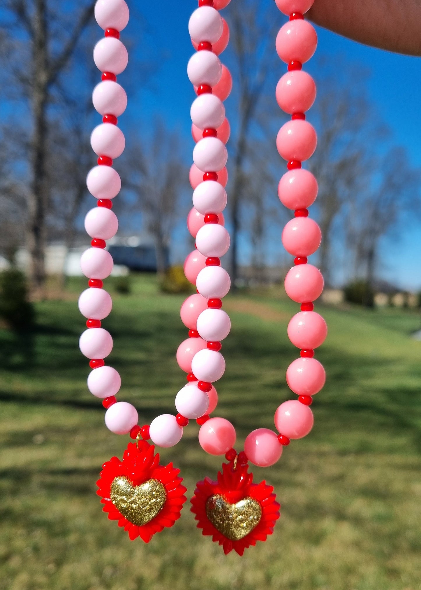 Chunky Necklace – Bubblegum Pink - Red heart