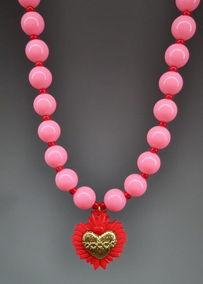 Chunky Necklace – Bubblegum Pink - Red heart