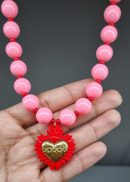 Chunky Necklace – Bubblegum Pink - Red heart