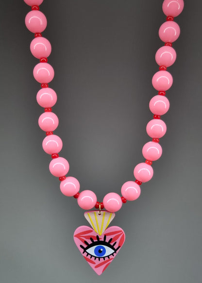 Chunky Necklace – Bubblegum Pink Evil Eye