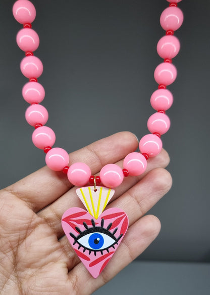 Chunky Necklace – Bubblegum Pink Evil Eye