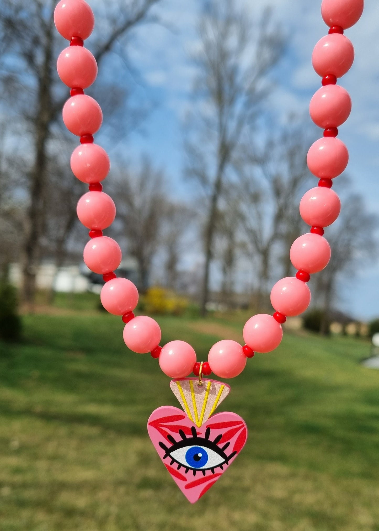 Chunky Necklace – Bubblegum Pink Evil Eye
