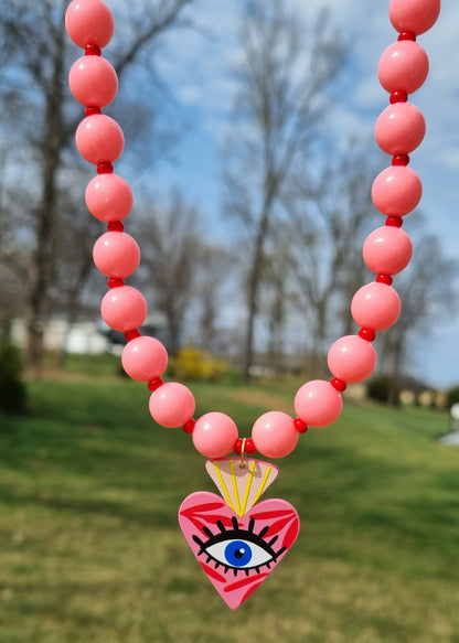 Chunky Necklace – Bubblegum Pink Evil Eye