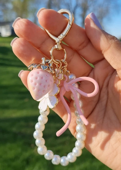 Strawberry Bloom Bag Charm 🍓🌸